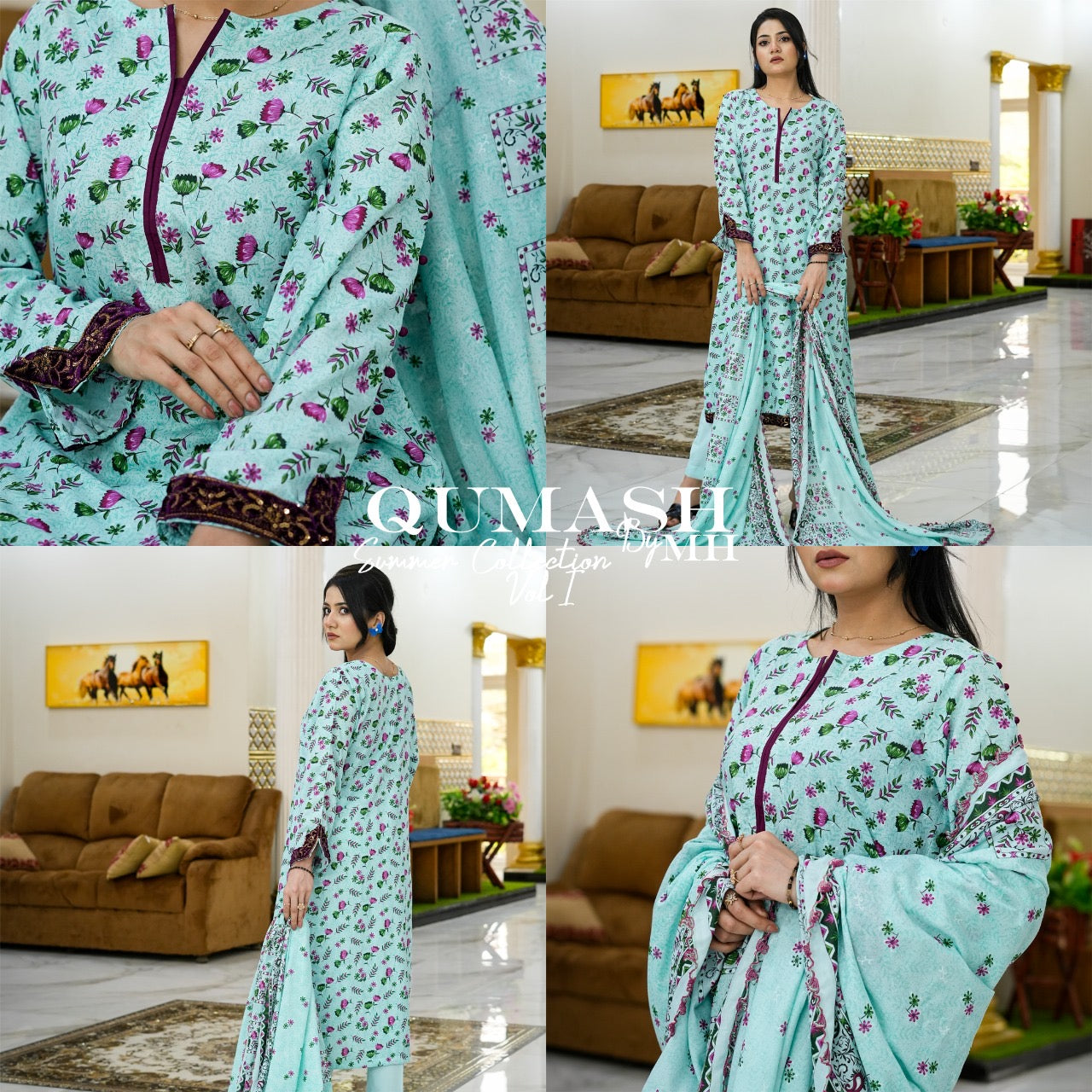 Aqua Bloom 3-Piece Lawn Suit