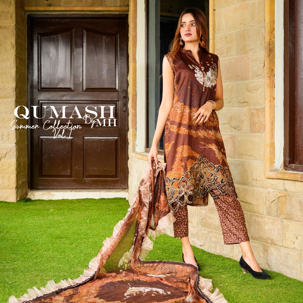 Earthy Brown Embroidered Lawn Suit