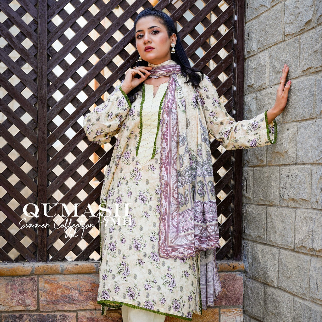 Soft Beige Floral Lawn Suit