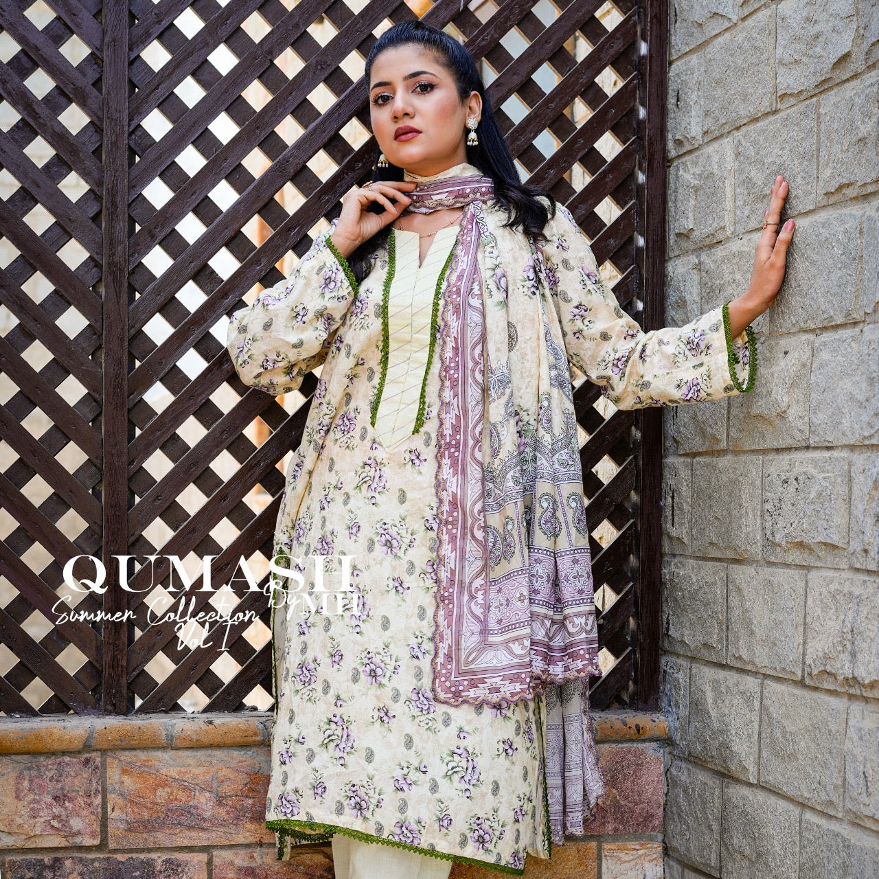 Soft Beige Floral Lawn Suit