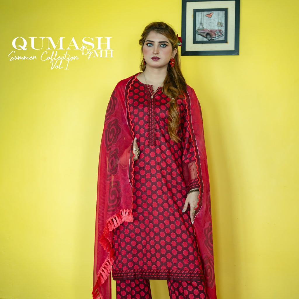 Bold Red Polka Lawn Suit