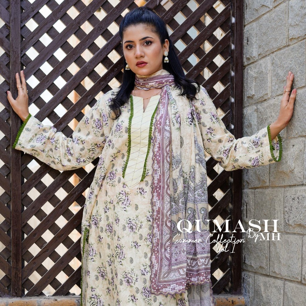 Soft Beige Floral Lawn Suit