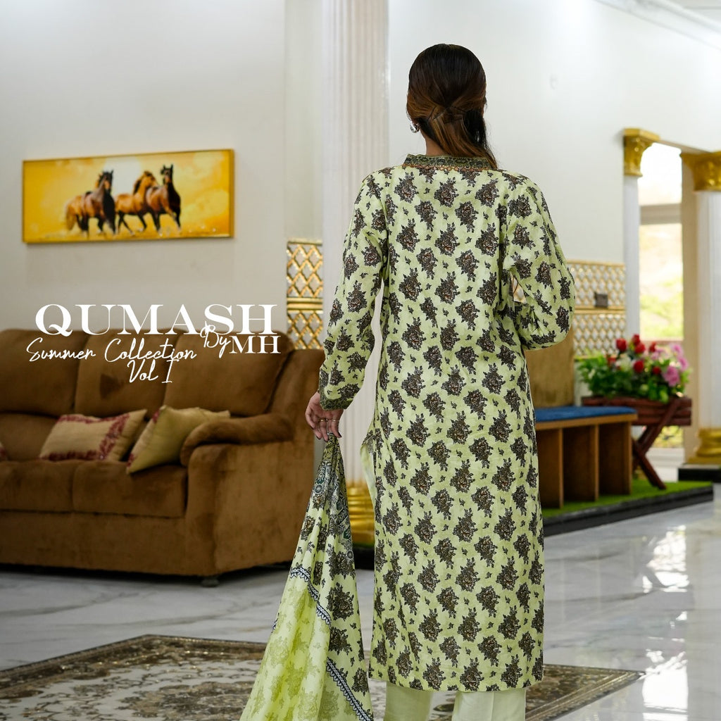 Olive Bloom 3-Piece Lawn Suit