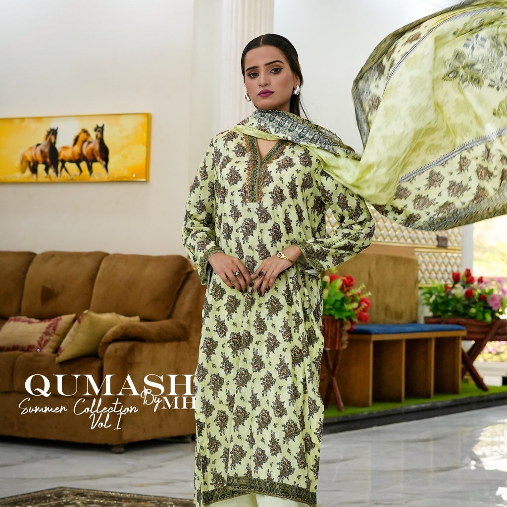 Olive Bloom 3-Piece Lawn Suit