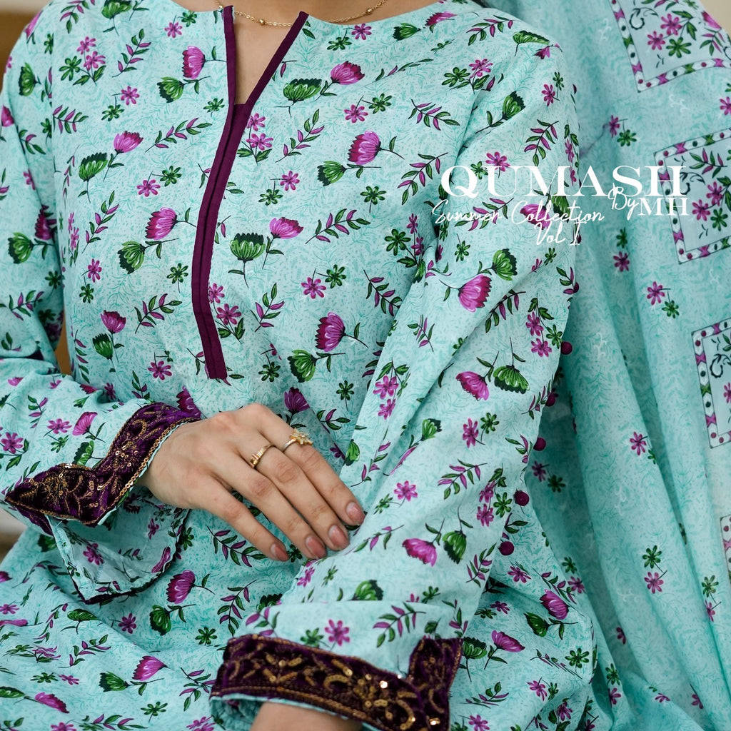 Aqua Bloom 3-Piece Lawn Suit