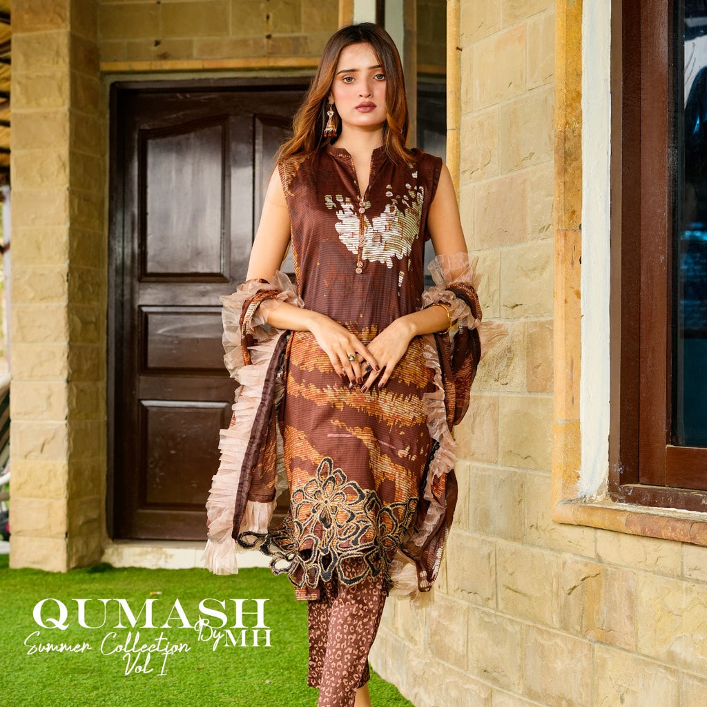 Earthy Brown Embroidered Lawn Suit