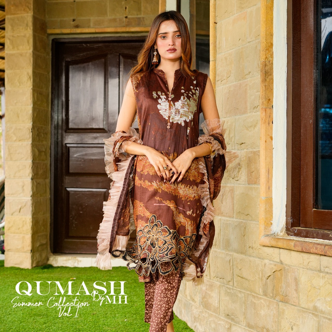 Earthy Brown Embroidered Lawn Suit