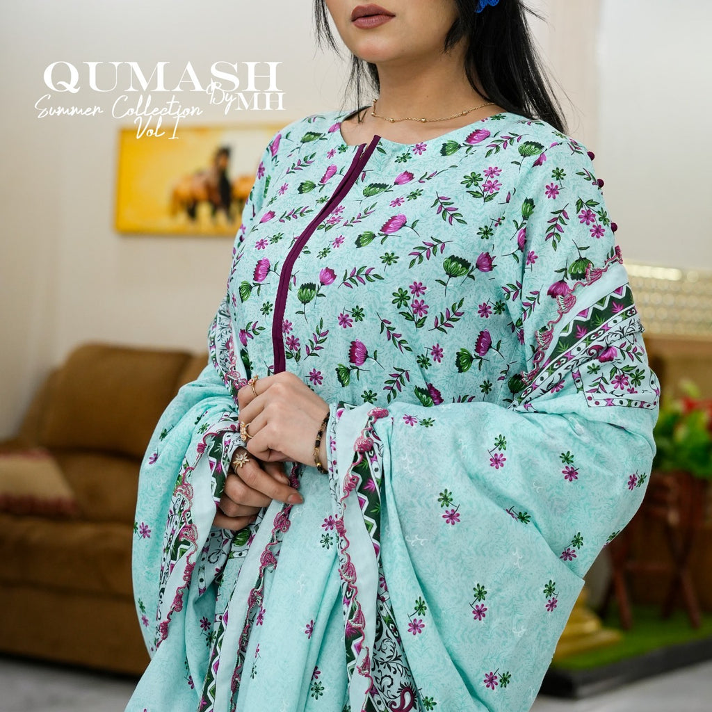 Aqua Bloom 3-Piece Lawn Suit