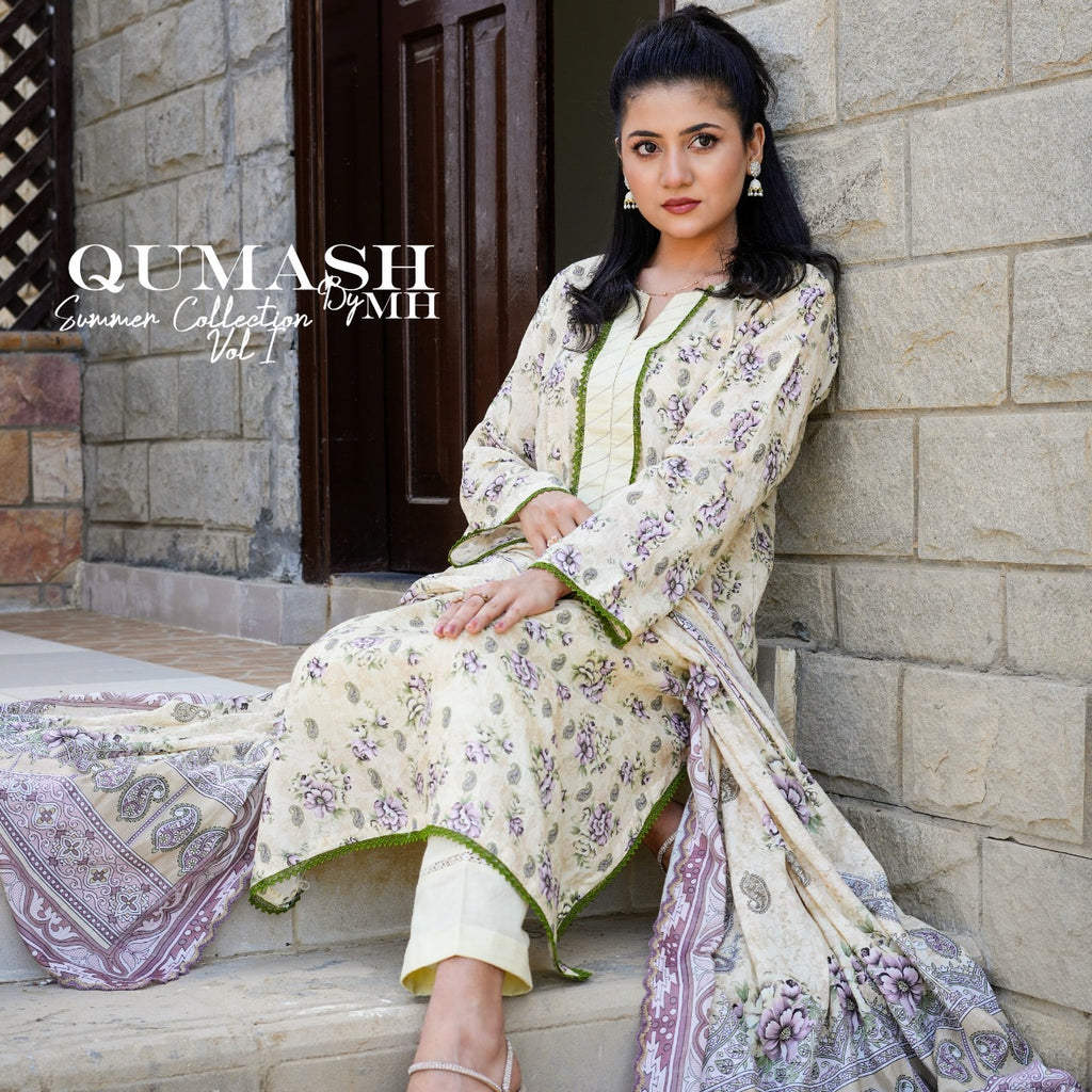 Soft Beige Floral Lawn Suit