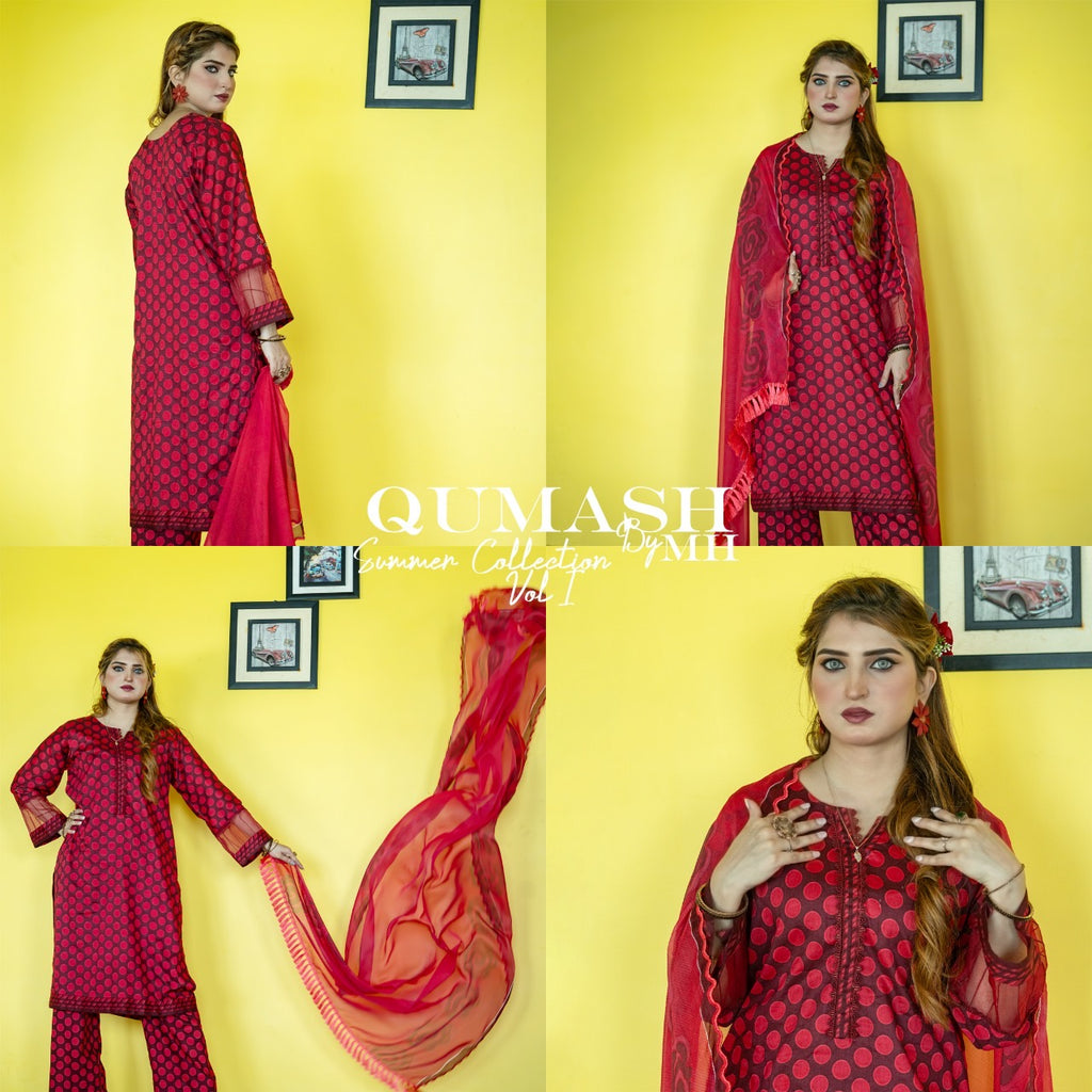 Bold Red Polka Lawn Suit